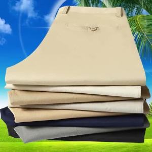 Spring Autumn 100% Cotton Mens Middle-aged Business Trousers Straight Slacks High Waist Dads Thin Thick Casual Male Suit Pants