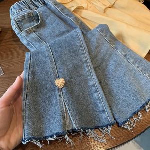 Little DR Jeans Kids Girls Denim Long Pants Split Flare Trousers Korean Hip Hops Fashion 10 Years Children Baby Bottom Spring Autumn High Waist