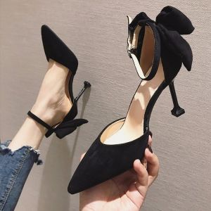 Giày Cao Gót Mũi Nhọn Đế Xuồng Hở Mũi Phong Cách Hàn Quốc Mùa Xuân Thu Mới Cho Nữ Giày Cao Gót Đế Xuồng Thắt Nút Bướm