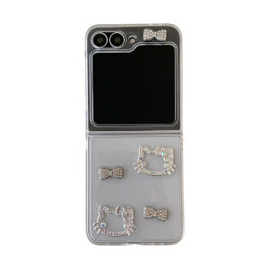 Creative Kitty Cat Phone Case with Diamond Glue Ultra-Thin Flip Cover Full Protection for Samsung ZFlip7/6/5/4 Cute Female Style