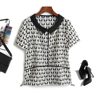 Comfortable Breathable Light Short Sleeve Rabbit Print Chiffon Top Womens Fashion Korean Style Summer T-Shirt Casual Commute