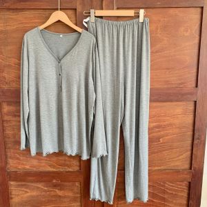 Bộ Đồ Ngủ Bà Bầu Modal Mùa Xuân Hè Thu Tay Dài Có Đệm Ngực Mặc Ở Nhà Thoải Mái Thoáng Khí Thoải Mái Cho Phụ Nữ Mang Thai