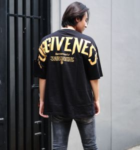 kaos oversize pria huntercutz forgiveness black gold