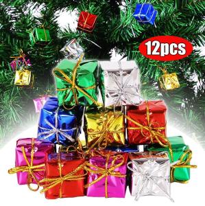 6/12Pcs Colorful Laser Mini Gift Box Pendant Christmas Ball Ornaments Xmas Tree Hanging Decors Home New Year Xmas Party