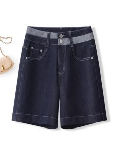 Deep Blue High Waist Wide Leg Thin Denim Jeans Womens Summer New Style Loose Fit Short Pants Straight Cut Summer Clothes