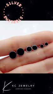 KC Jewelry S925 Silver - White Gold Plated Black Round Stud Earrings