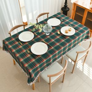 Giáng Sinh Kẻ Caro Khăn Trải Bàn Bằng Vải Màu Đỏ Cổ Điển Của Anh Và Xanh Lá Cotton Vải Bông Vải Lanh Bàn Ăn Trang Trí Tiệc Tùng Ins Style