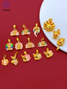 Gold Fox Pendant Necklace Sand Gold Small Fox Drop Earrings DIY Accessories Fashionable Jewelry Fresh Outspring Alloy Plated