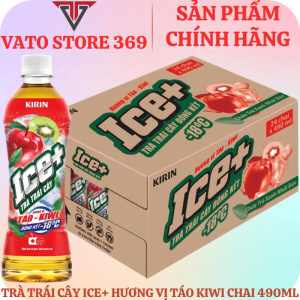 Trà trái cây đông kết KIRIN ICE+ hương vị táo kiwi chai 490ml