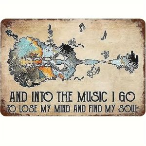 CIFbuy | 2D Metal Sign Retro Guitar 8x12 Inch Forged Music Quote Wall Art Vintage Note City Skyline Decor for Home Bar Man Cave