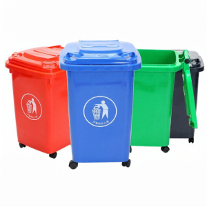 Large Outdoor Wheeled Lidded Color-Categorized Trash Bin