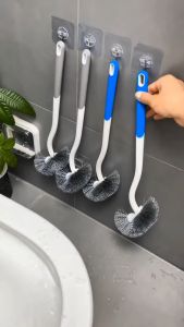 Toilet Brush Long Handle Soft Bristle Japanese Style S Shape Wall Mounted Bathroom Cleaning Tool Durable Plastic