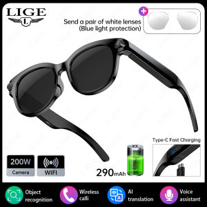 LIGE | Smart Glasses AI Voice Assistant Camera Glasses Open Ear Sound Mic & Speakers Outdoor Sports Glasses With Camera for Women Men