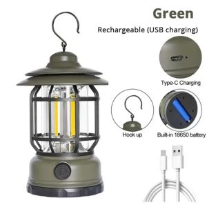 Rechargeable Camping Lantern Stepless Dimming COB Portable Waterproof for Hiking Fishing Emergency Home Power Outages Indoor Out