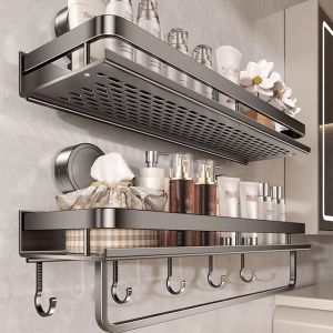 No Need To Drill Suction Cup Bathroom Storage Rack Wall-mounted Bathroom Toilet Storage Rack Kitchen Storage Rack