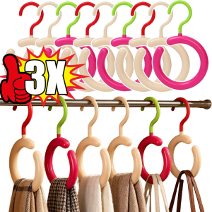 3Pcs Wardrobe Space-Saving Round Ring Clothes Hangers / Plastic Hat Scarf Tie Holder / Multi-Purpose Closet Storage Rack for Various Garment Accessories
