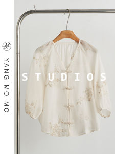 New Chinese Style Womens Shirt Summer Vintage Half Sleeve Chiffon Embroidery Button up Front Floral Print Slim Fit Business Shirt