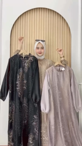 Megaria Maxi Dress Wanita Terbaru 2025 Lebaran Kekinian Gamis Brukat Mewah Kondangan Pesta Pernikahan Gaun Cewek Berhijab