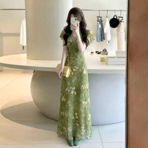Ge·an·fei | V-neck Floral Green Summer Dress