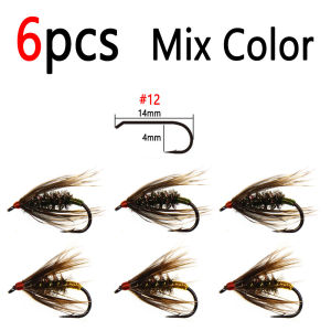 Bimoo 6PCS #12 Soft Hackle Pheasant Tail Copper Wire Wet Nymph Fly Artificial Insect Baits For BassTrout Grayling Fishing Lures