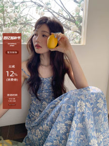 Blue Floral Print Spaghetti Strap Summer Dress