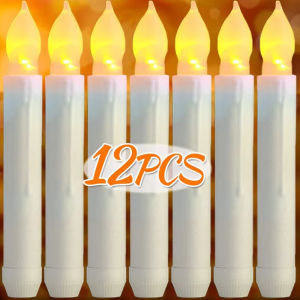 12ชิ้นเทียนไฟฟ้าแอลอีดีไร้เปลวไฟเทียนอุ่นจัดการยาว DIY งานแต่งงานงานเลี้ยงวันวาเลนไทน์แหล่งของตกแต่งโต๊ะ