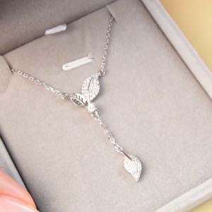 Dây Chuyền Bạc 925 Nữ HGJG Thiết Kế Hình Lá Đính Đá Lấp Lánh Phong Cách Nhẹ Nhàng Thanh Lịch