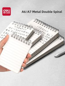 Deli Thickened Mini Spiral Notebook Portable A6 Size Blank Paper Horizontal Lines Word Flashcard Simple Design Carry Everywhere