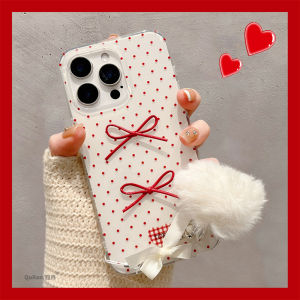 Korean Style Ins Red Polka Dot Butterfly Knot Silicone Phone Case for 15 16 pro Max New Model 14 Anti-Fall 13 Womens Model 12 Trendy Hanging Ornament