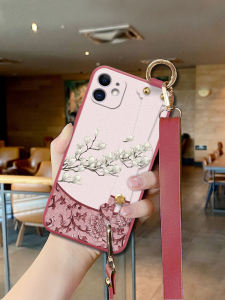 Apple iPhone 11 pro Max Case Womens Style Crossbody Lanyard Stand Bracelet Full Cover Protective Shell with Chinese Cherry Blossom Design
