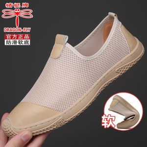 Woodpecker Mens Summer New Breathable Soft Bottom Mesh Slip-On Casual Sandals Dad Comfortable Shoes Flat Heel Rubber Sole