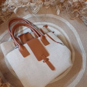 Jute and Leather Handbag