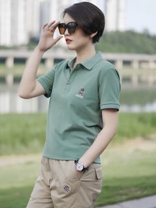 Casual Loose Thin Summer Polo Shirt Womens Fashion Versatile T-Shirt Cotton Polyester Blend Short Sleeve Classic Pattern