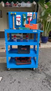 Xe đẩy 4 ngăn cao 980mm kèm vách lưới màu xanh dương FABINA