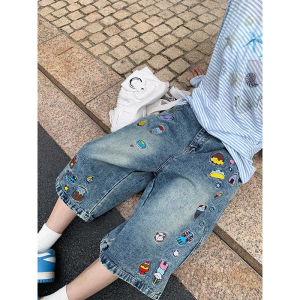 QIANCHANGNAAI | American Cartoon Embroidery Summer Fashion Loose Straight Shorts