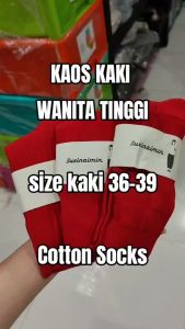 2356 Kaos Kaki Wanita Tinggi Sebetis Kaos Kaki Natal Imlek Warna Merah Women Socks Christmas Red Abg