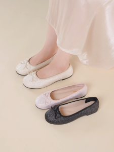 YOTO Glitter Ballet Flats Round Toe Bow Flat Shoes Women Party Daily Comfortable Dress Shoes