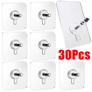 30Pcs Adhesive Wall Mount Screw Hooks Strong Self-adhesive No-Trace Nails Hooks Transparent Kitchen Bathroom Screw Holder Punch Free Waterproof Wall Hooks for Poster Photo Frame