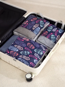 4Pcs Print Compression Storage Bags Set Mesh Travel Organizer for Clothes Shoes Luggage Packing Polyester Material
