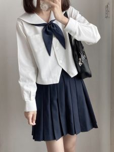 เสื้อเชิ้ตสีพื้นสำหรับผู้หญิง สไตล์ญี่ปุ่น JK แขนยาว สีพื้น สไตล์วิทยาลัย ทรงพื้นฐาน ผ้าโพลีเอสเตอร์ คอปกสีขาว