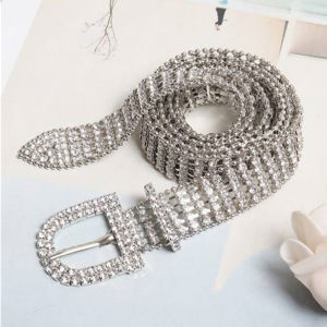 Silver Inlaid Rhinestone Belt Womens Waist Chain