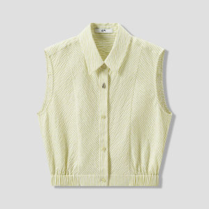 Sleeveless Yellow and White Striped Shirt