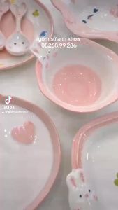 Siêu Sale - Tổng Hợp Bộ Bát Đĩa Gốm Sứ Decor Bát Ăn Cơm Bát Ăn Chè Chén Dĩa Dễ Thương Bộ Thỏ Hồng Cực Xinh Yêu