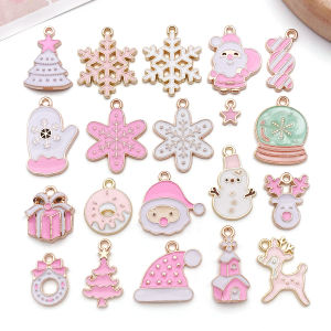 A pack of 20 Pink & White Christmas Series Enamel Pendants Set for Creative DIY Accessories Keychains and Charms.