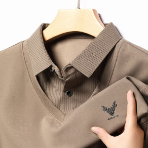 2024 Autumn New Mens Luxury Brand Embroidered Long Sleeved Polo Shirt Striped Fake Two-Piece  Soft Lapel T-Shirt Mens Clothing