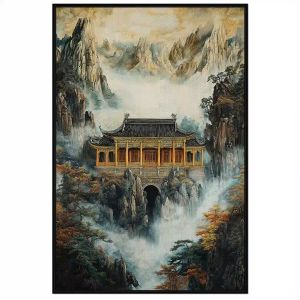 Tranh phong cảnh vẽ chùa phật giáo.Tranh treo tường dán tường sơn dầu canvas trang trí. CGI-1984