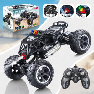 2.4g Remote Control Car Alloy Off-Road Climbing Car with Lights Spray Large Wheels Rechargeable Childrens Toy Car Cross-Border Gift