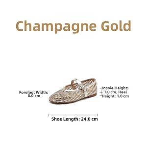 Josiny | Golden Openwork Rhinestone Mary Jane Flats