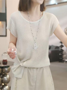 Shalldoer | Korean Style Loose Fit Short Sleeve Knitwear Womens Round Neck Slimming Top Fashionable Solid Color Summer Thin New Arrival