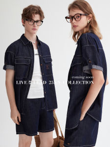 LIVETOLEAD Washed Original Color Daisy Embroidery Short Sleeve Shirt Shorts Set Casual Cotton Two-Piece Womens Fashion Ensemble